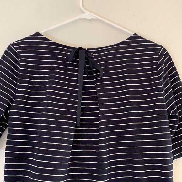 Talbots navy blue/white striped short sleeve tee. Tie back Size SP. Length 23” - Picture 4 of 5